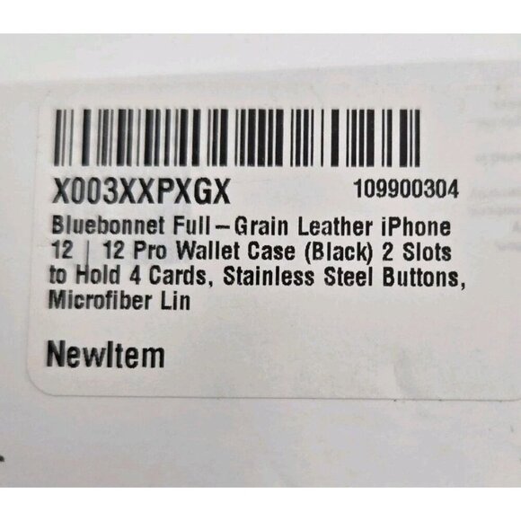Bluebonnet Full Grain Leather Case iPhone 12 and 12 Pro 2 Slots Black Blue Strap - Picture 4 of 6